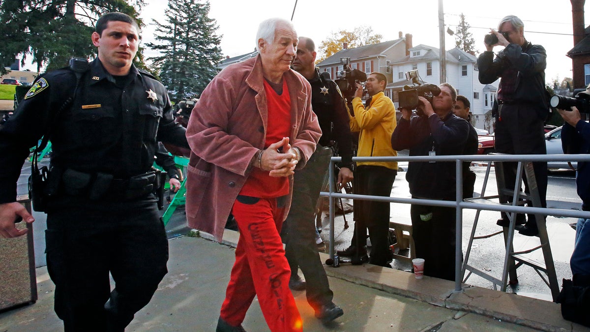 Former Penn State University assistant football coach Jerry Sandusky arrives at the Centre County Courthouse for a hearing about his appeal on his child sex-abuse conviction in Bellefonte, Pa., Oct. 29, 2015. (Gene J. Puskar/AP Photo) 