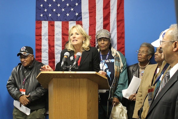 <p><p>"We can't do this by ourselves," Jill Biden tells campaign volunteers in West Oak Lane of getting-out-the-vote for the president and vice president in Tuesday's election. (Matthew Grady/for NewsWorks)</p></p>
