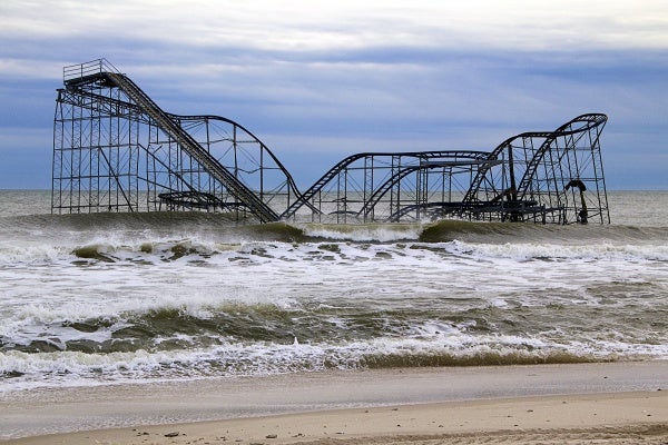 <p>Sandy left Seaside Height's Jetstar roller coaster in the Atlantic Ocean. ( Jana Shea /for NewsWorks )</p>

