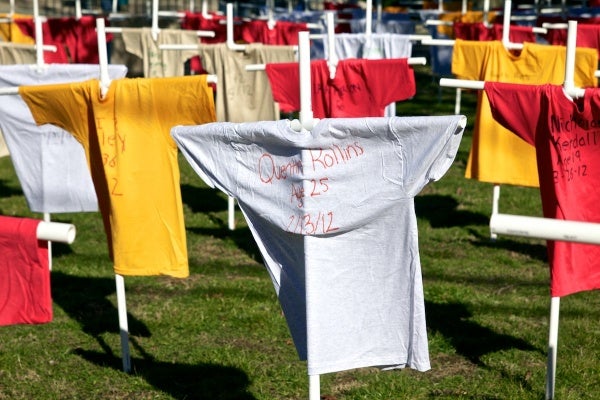 <p>The memorial to the 278 homicide victims who were killed by guns in 2012 was erected by Heeding God's Call.  ( Jana Shea /for NewsWorks )</p>
