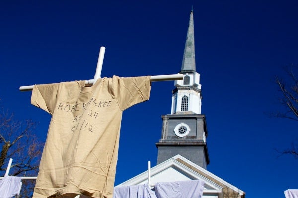 <p>Heeding God's Call hopes the traveling display will challenge Mayor Nutter to do more to curb gun violence.( Jana Shea /for NewsWorks )</p>
