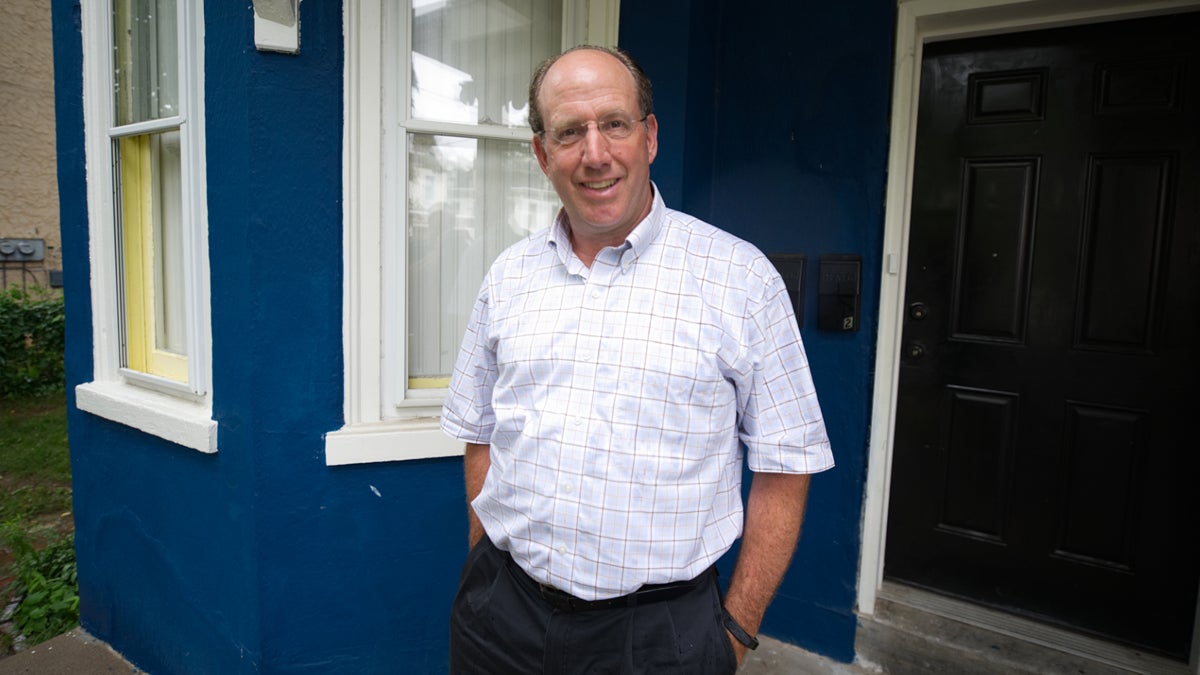 Developer Ken Weinstein stands in front of a property on the 4900 block of Rubican Street in East Germantown that was developed with the help of Jumpstart Germantown. (Bastiaan Slabbers for NewsWorks) 