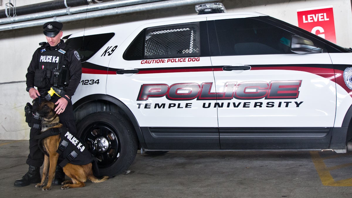  Temple University K9 Officer Doug Hotchkiss says police dog Baron has many roles on Temple’s campus. (Kimberly Paynter/WHYY) 