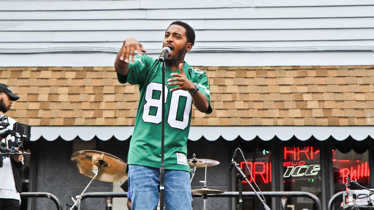 Chill Moody performs at the Kevin Hart Day celebration in North Philadelphia.