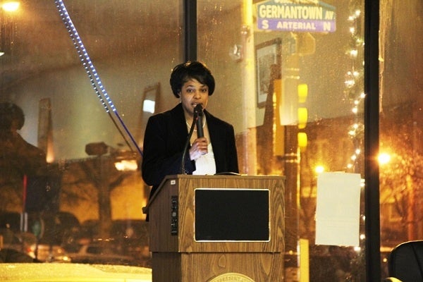 <p><p>Pam Rich-Wheeler speaks about the Germantown business district. (Trenae V.McDuffie/for NewsWorks)</p></p>
