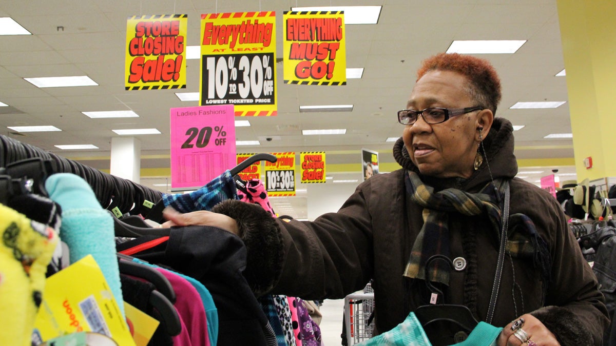  Edna Haygood looks for bargains at Kmart's store-closing sale, but she says she hasn't found any yet. (Emma Lee/for NewsWorks) 