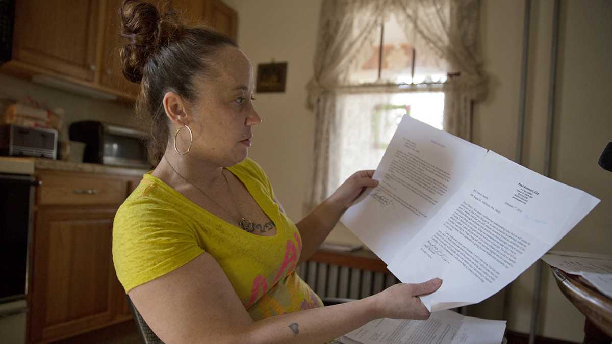 Darcy Smith, who was convicted on felony drug charges and served time in prison, was recently sent an eviction notice from her landlord because of a local ordinance. Smith is fighting the ordinance in Cambria County court. (Lindsay Lazarski/WHYY) 