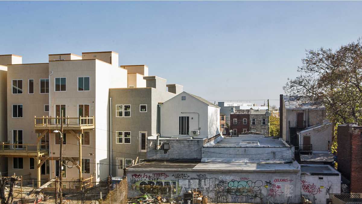 New homes under construction in Philadelphia. (Jessica Kourkounis for WHYY) 