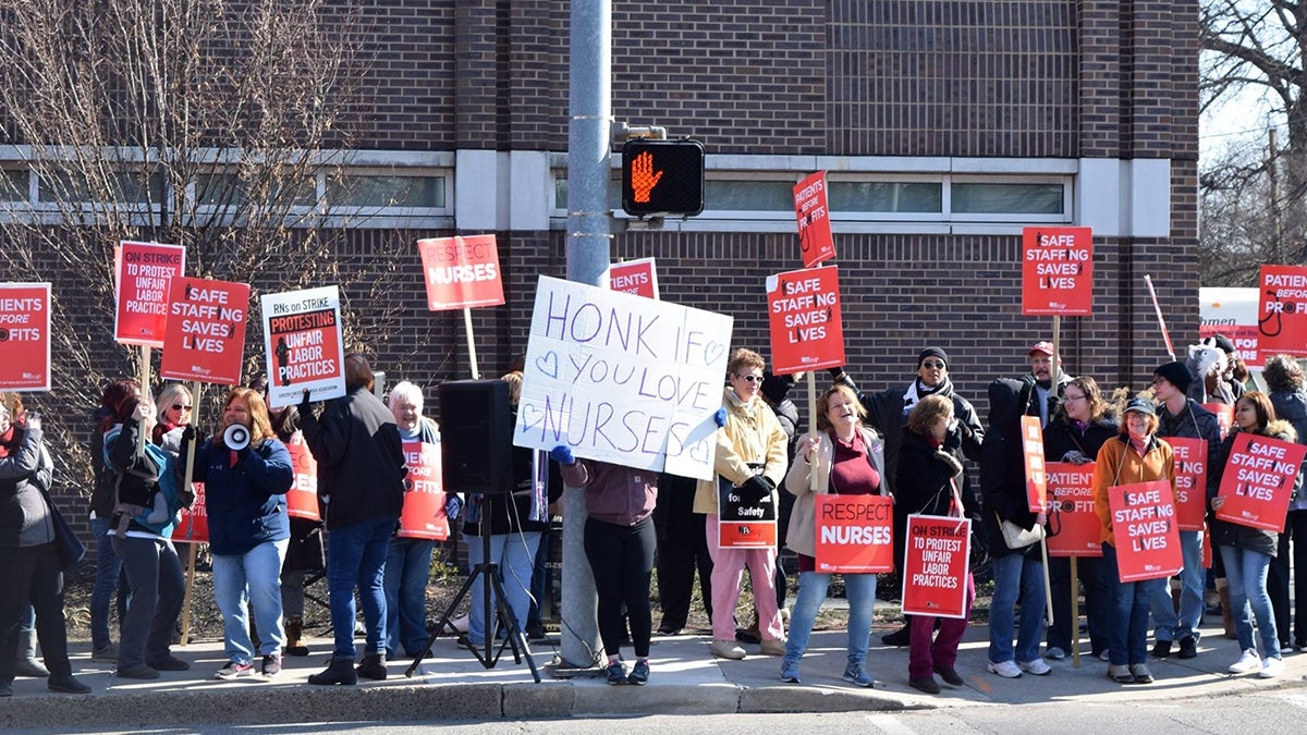  This file photo shows the picket line of nurses, staff, and supporters during a two-day action back in March at the Delaware County Memorial Hospital (PASNAP)  