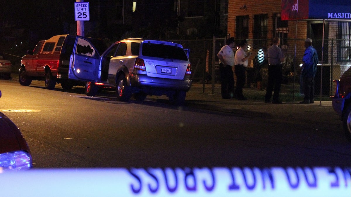  A man was shot inside this vehicle in West Oak Lane on Sunday night. (Matthew Grady/for NewsWorks) 