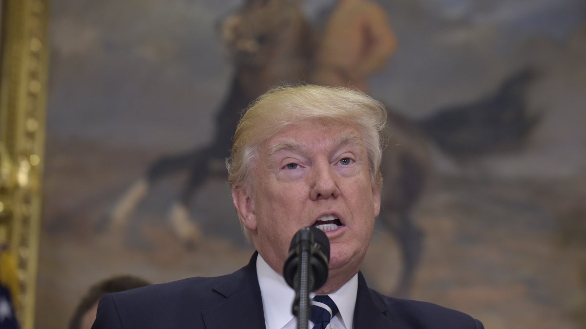  President Donald Trump speaks about the shooting of House Majority Whip Steve Scalise of Louisiana at a baseball practice, Thursday, June 15, 2017, in the Roosevelt Room of the White House. (AP Photo/Susan Walsh) 