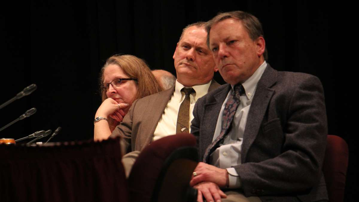Boyertown Area School District board members listen to impassioned testimony for and against the policy of allowing transgender students to use locker rooms and restrooms corresponding to their gender identity. (Emma Lee/WHYY)
