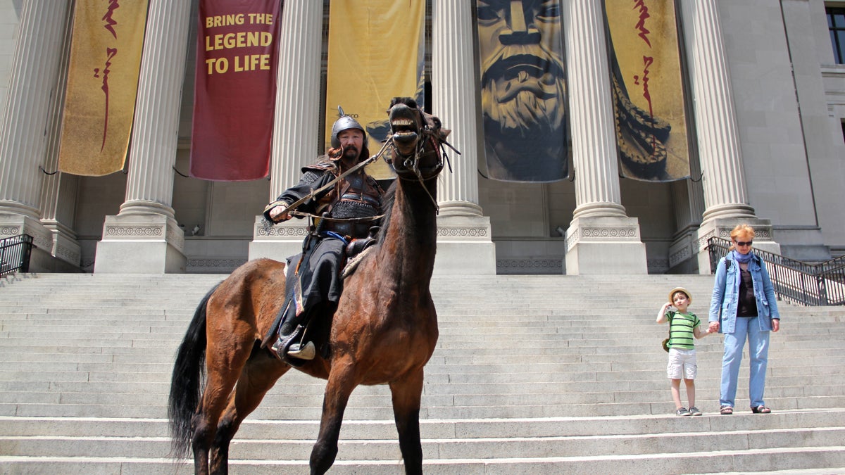 Genghis Khan arrives at the Franklin Institute in the person of Gankhuyag Natsag. He and his performance troupe, Khan Bogd, have led a nomadic life following the traveling exibition Genghis Khan: Bring the Legend to Life. (Emma Lee/WHYY)