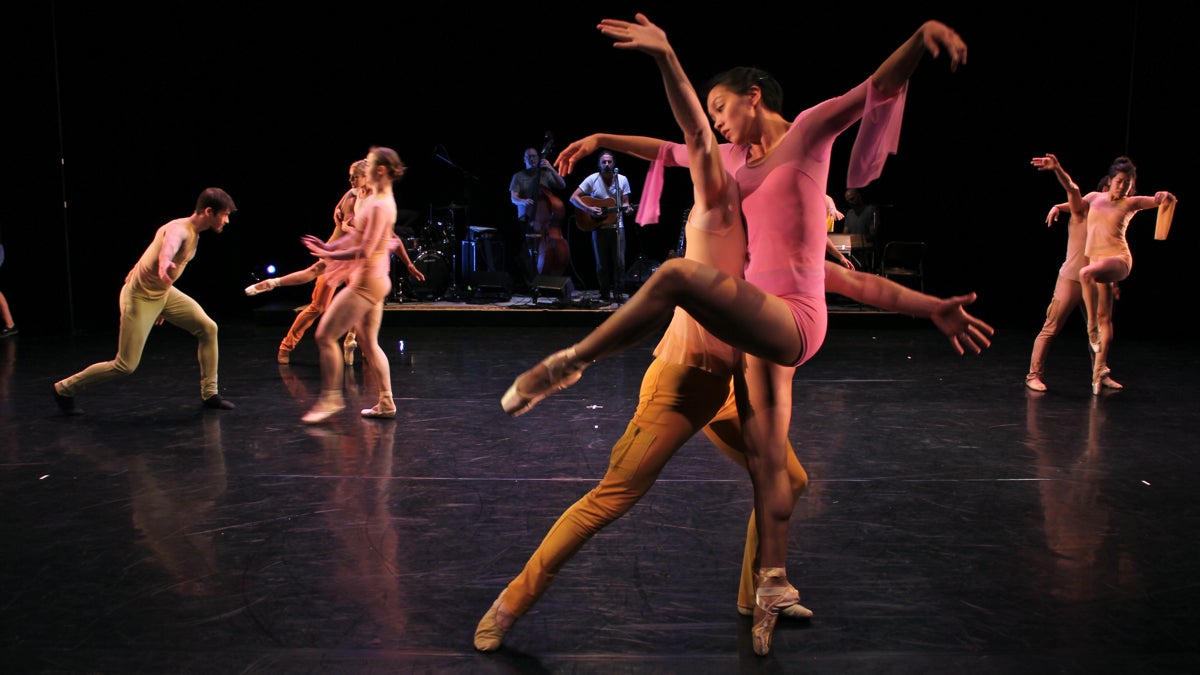 Ballet X dancers perform to the music of Chris Kasper in When We're Alone, an original work by choreographer Adam Hougland which premieres at the Wilma Theater. (Emma Lee/WHYY)