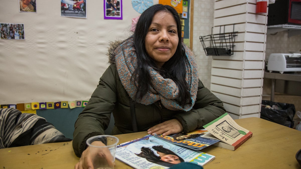 Martha lives in South Philadelphia. She has been taking her two boys to Mighty Writers since this branch in South Philadelphia opened about two years ago. Her sons are taking an immigration story workshop run by Nora Litz. (Emily Cohen for NewsWorks)