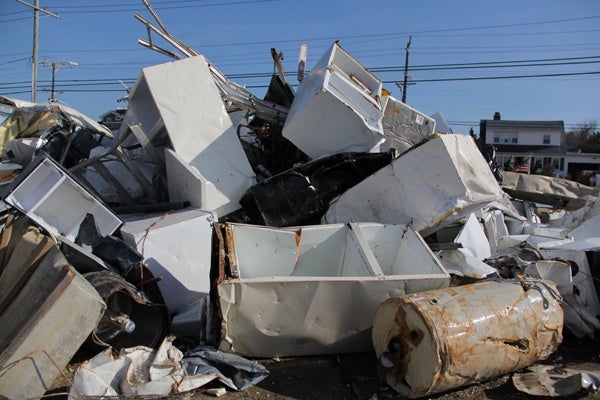 <p><p>Appliances set adrift by Sandy are piled in the Acme parking lot on Long Beach Boulevard in Beach Haven, N.J. (Emma Lee/for NewsWorks)</p></p>
