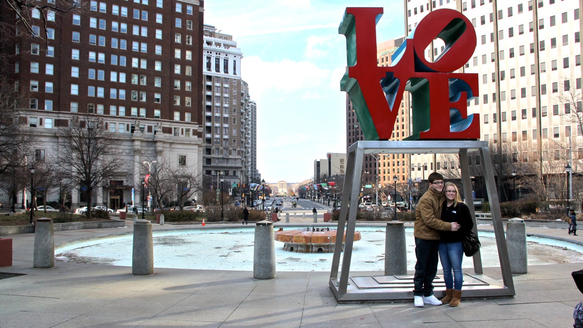 Robert Indiana’s “LOVE” sculpture has been back in its rightful space for six months now. Last week, city officials announced a plan for “Wedding Wednesdays” at LOVE Park in Philadelphia. (Emma Lee/WHYY) 