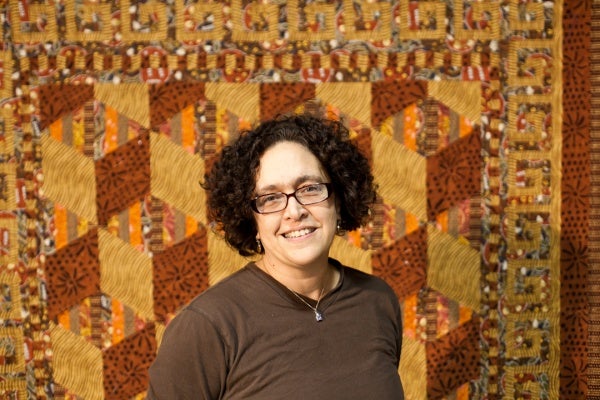 <p><p>Sarah Bond stands in front of one of her quilts displayed in the Mt. Airy Art Garage. Bond has been quilting for 30 years. She says it runs in the family and that she is carrying on the tradition. (Brad Larrison/for NewsWorks)</p></p>
