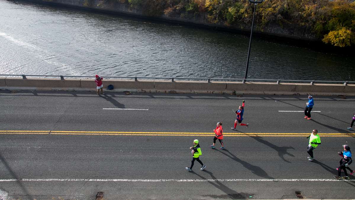 Runners make their way down Martin Luther King Drive approaching the finish of the 26.2-mile course.