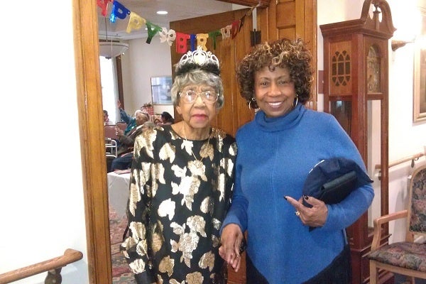 <p><p>Earlier this week, 100-year-old Ida McDougal posed for a picture with her oldest daughter Gail Reid at her birthday celebration in Germantown. (Yasmein James/for NewsWorks)</p></p>
