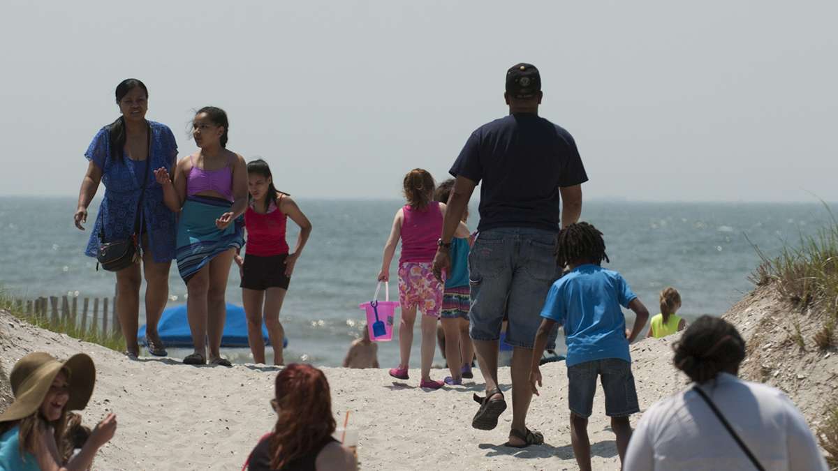 People enter the beach in Atlantic City, Memorial Day weekend, Saturday, May 28, 2016.