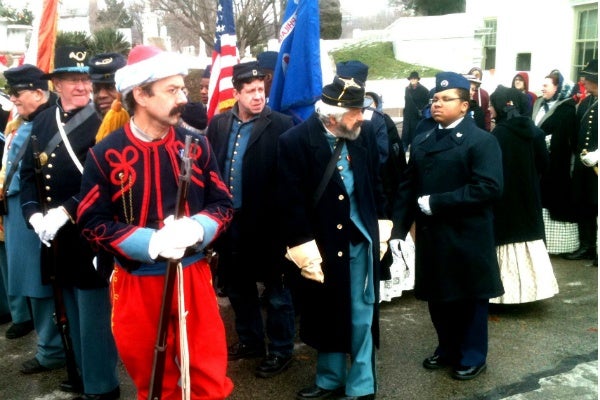 <p><p>Jeff Rodriguez came from Winona, N.J. to take part in Monday's ceremony. He is dressed in a colorful Zouave uniform and is representing the 114th PA Regiment. The Zouave uniform was patterned after those used in the French army at the time of the Civil War. (Karl Biemuller/for NewsWorks)</p></p>
