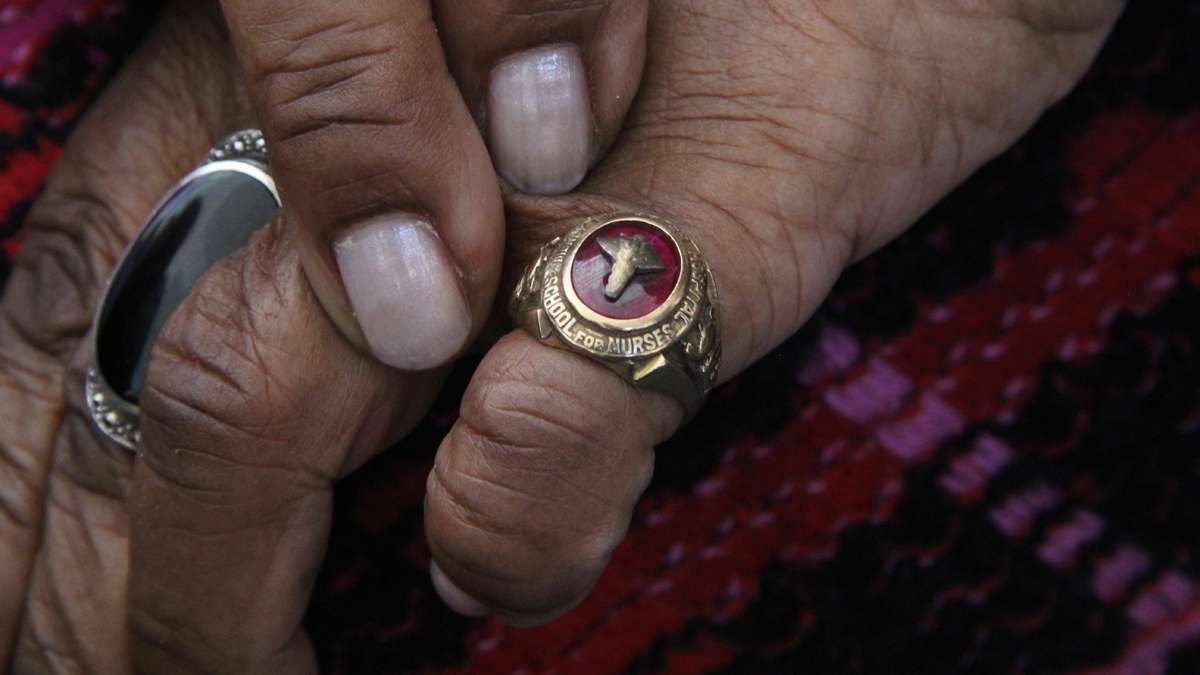 Dolores Johnson Brewer, Class of '52, wears her class ring from Mercy Douglass School of Nursing. (Emma Lee/for NewsWorks)