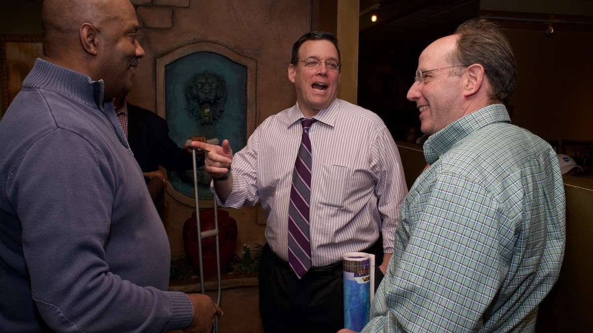 State Rep. Dwight Evans, supermarket-owner Jeff Brown and local developer Ken Weinstein chatted it up at an election-day luncheon at Relish in West Oak Lane. (Bas Slabbers/for NewsWorks)