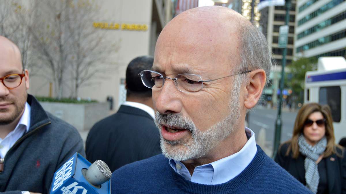 Tom Wolf strolls Center City on election morning. (Tom MacDonald/WHYY)