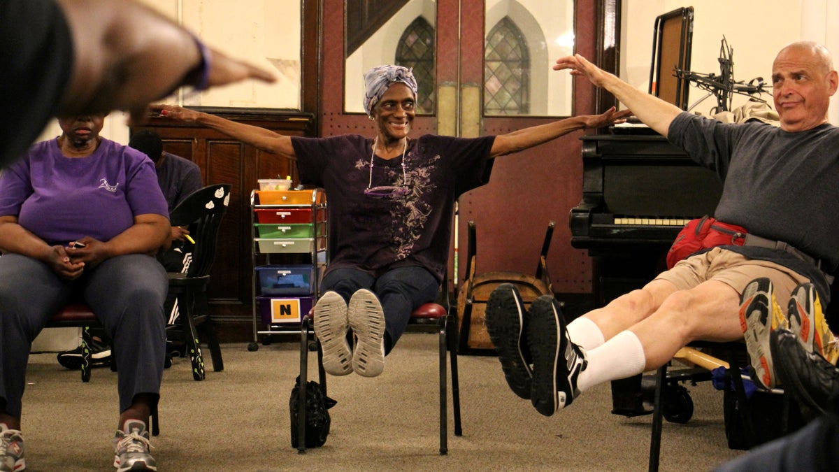  Miss Dee (center) participates in a dance and movement class at the Broad Street Ministry. (Emma Lee/WHYY) 