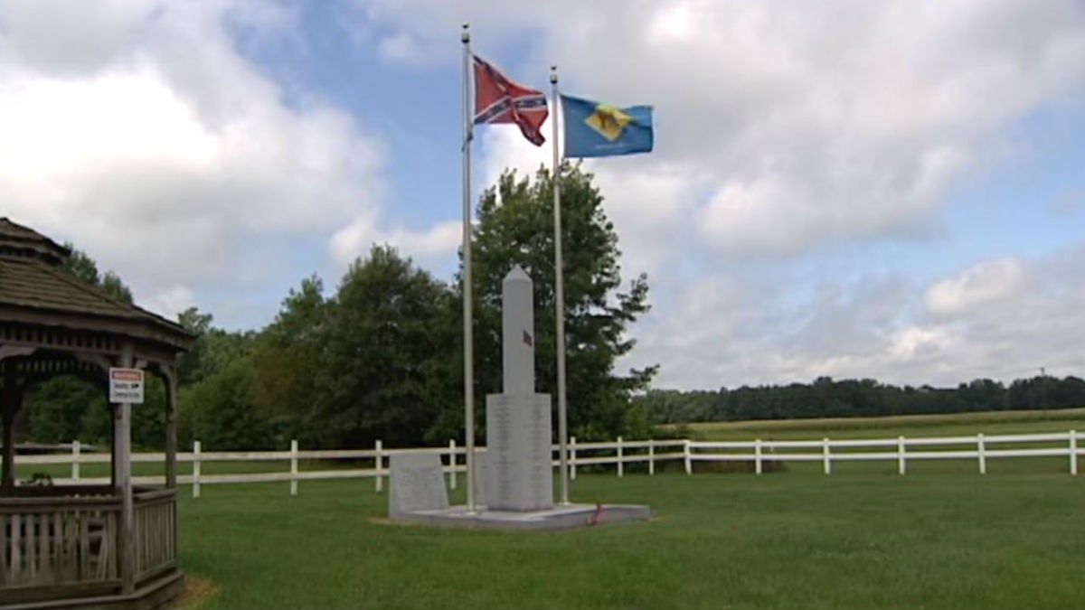  This monument to Delawareans who fought for the Confederacy was unveiled near Georgetown, Delaware in 2007.(File/WHYY) 
