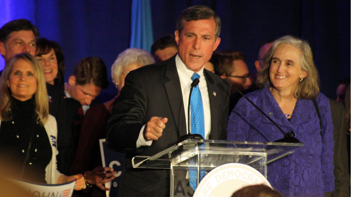  First Lady Tracey Quillen Carney, seen here next to her husband Gov. John Carney on Election Night last November, will lead Delaware's team working to reduce childhood hunger. (Mark Eichmann/WHYY) 