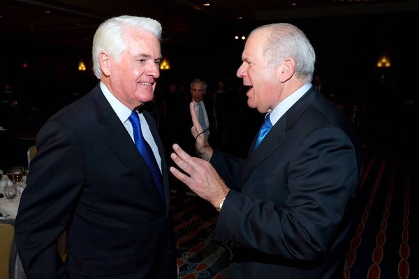 <p><p>John Fries (left) and Ira M. Lubert, dinner cochair and chairman of Independence Capital Partners and of Lubert-Adler Partners, L.P. (Photo courtesy of Mark Garvin)</p></p>
