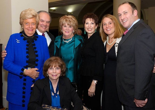 <p><p>Dinner of Champions honoree Judith M. von Seldeneck (left), cochairs Peter J. Dean and Molly D. Shepard, Dianne Semingson, Ashley Lunkenheimer, Kevin von Seldeneck and Amy Knight (seated) (Photo courtesy of Mark Garvin)</p></p>
