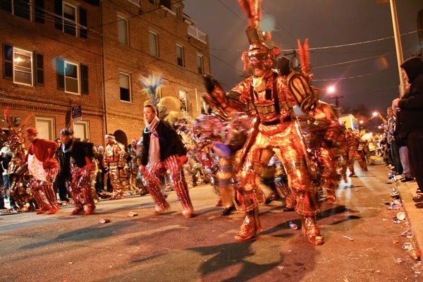 <p><p>At night, after the parade, mummers march down "Two Street" in South Philly — another peculiarly Philadelphian tradition. (Image courtesy of Kate Devlin)</p></p>
