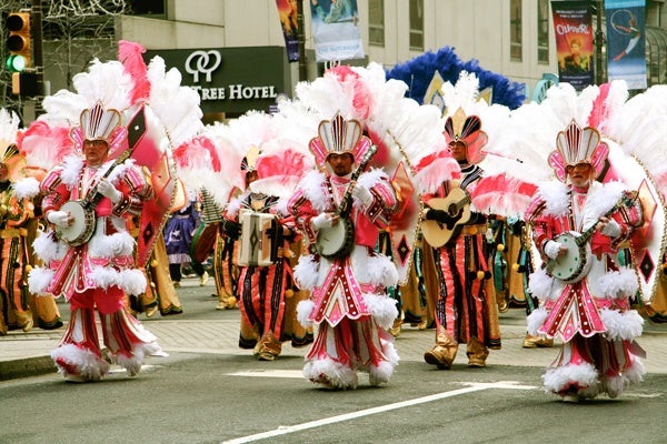 <p><p>A Mummers Parade string band struts up Broad Street toward City Hall. (Image courtesy of Kate Devlin)</p></p>
