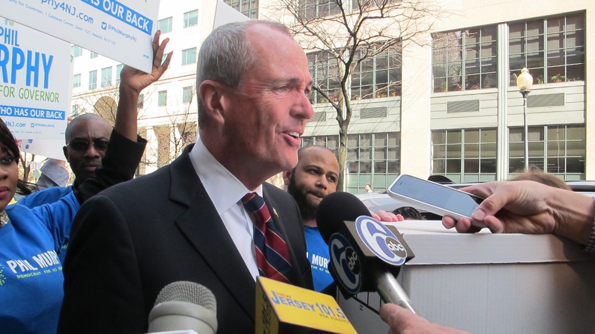  Phil Murphy arrives at the New Jersey Division of Elections with 43,000 petition signatures to get on the June Democratic primary ballot. (Phil Gregory/WHYY) 