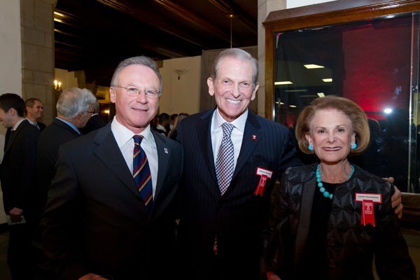 <p><p>M. Moshe Porat, dean of Temple’s Fox School of Business and School of Tourism and Hospitality Management (left), with honoree Steven H. Korman, and Korman’s sister, Lynne Honickman (Photo courtesy of Ryan S. Brandenberg)</p></p>
