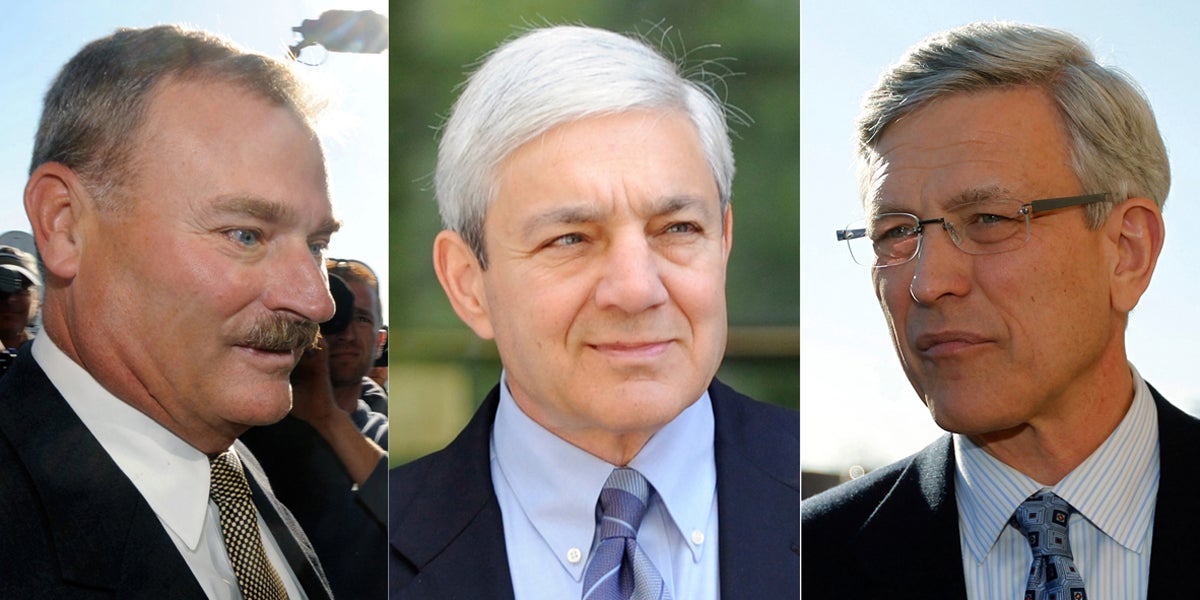  From left, former Penn State Vice President Gary Schultz; for Penn State President Graham Spanier; and former Penn State director of athletics Tim Curley. (AP file photos) 