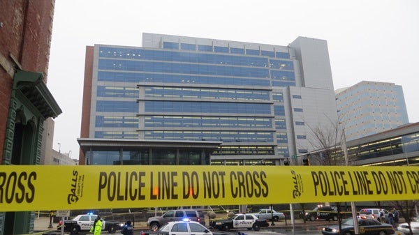 <p><p>Police tape around the New Castle County Courthouse in Wilmington after 8am shooting leaves 3 dead and 2 officers wounded. (Mark Eichmann/WHYY)</p></p>
