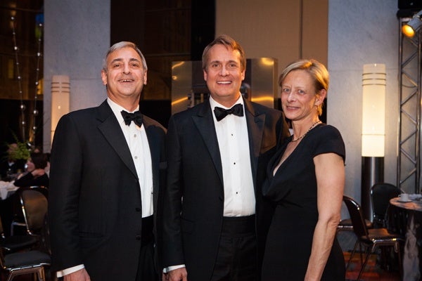 Board member Peter Leone (left) and his wife Judy Leone with tenor William Burden (center), whose role of the German opera singer Nikolaus Sprink in Silent Night was underwritten by the Leones (Photo courtesy of Sofia Negron Photography)