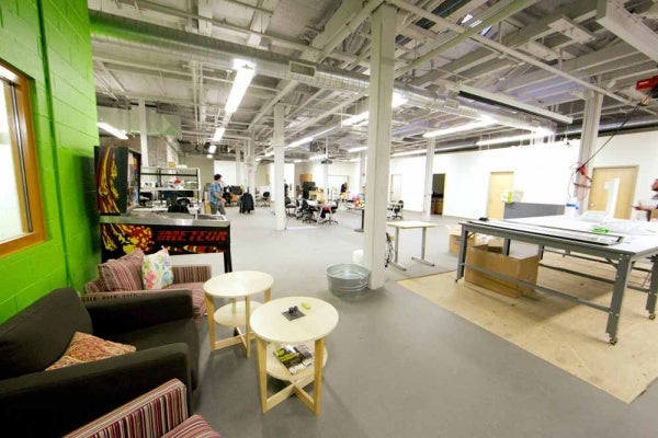 <p><p>The second floor of the building is used for electronics, 3D printing, and large format photo printing. There are small office rooms along the side which members can rent. (Nat Hamilton/for NewsWorks)</p></p>
