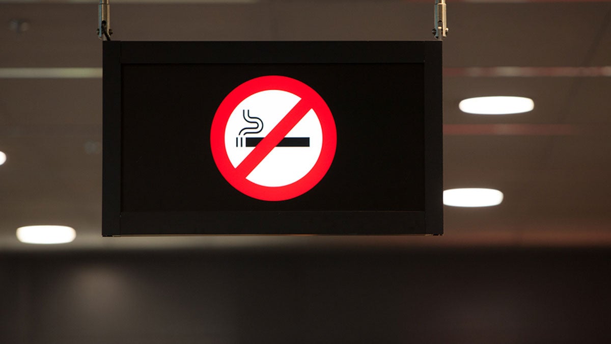  No smoking sign hangs from a ceiling. (jhphotos/Bigstock) 