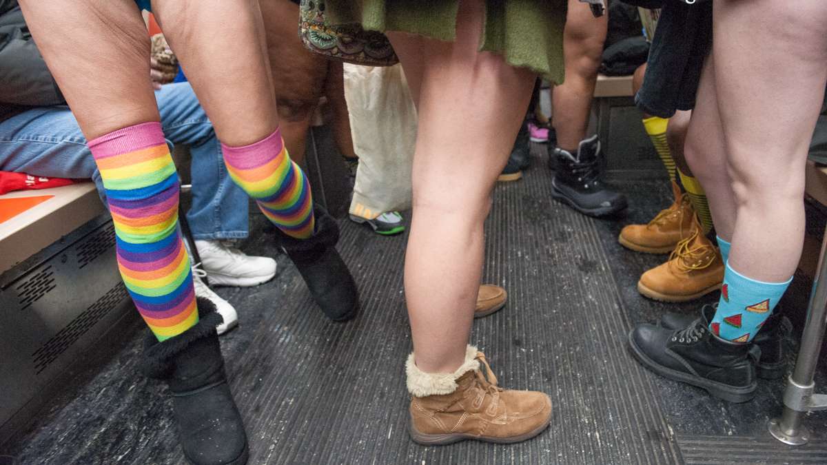 No Pants revelers removed their pants after boarding the southbound Broad Street subway.