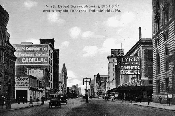 <p><p>The Odd Fellows Temple (foreground right), the Lyric Theatre, and the Adelphia Theater were located across the street from the Pennsylvani Academy of Fine Art (far left) in the early 20th century. (Historical image courtesy of Arcadia Publishing.)</p></p>
