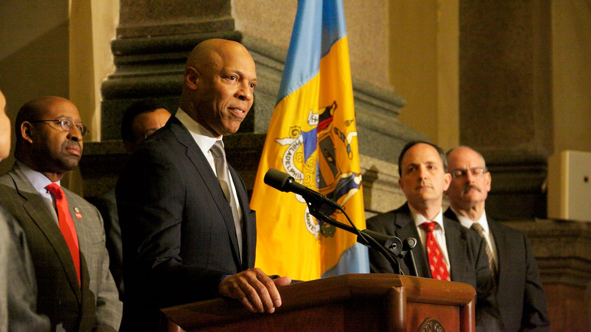  Philadelphia Schools Superintendent William Hite and Mayor Michael Nutter held a press conference about the budget shortfall.  (Nathaniel Hamilton/For NewsWorks, file) 