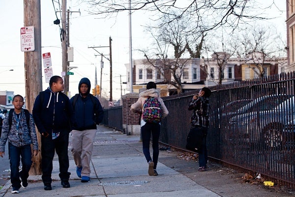 <p><p>Students en route to Thursday morning classes at West Oak Lane's John L. Kinsey Elementary, which the district announced it intends to close at year's end. (Brad Larrison/for NewsWorks)</p></p>

