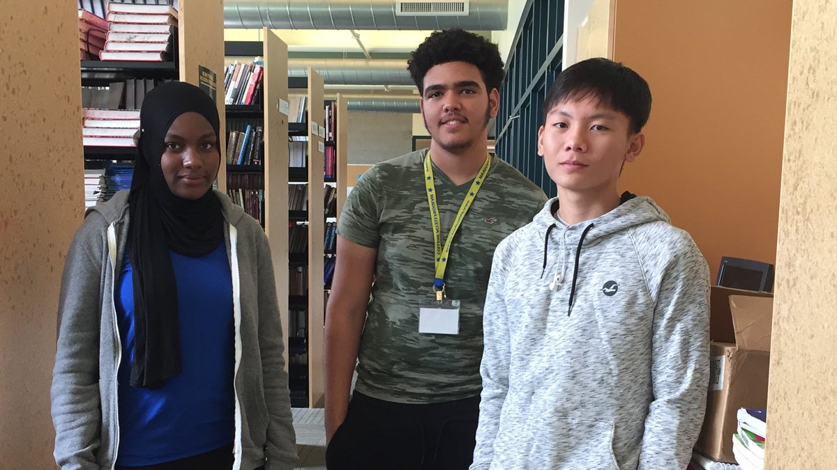  Dieba Sow, Jose Garcia and Minh Nguyen are immigrant students with the Philadelphia Education Fund's College Access Program (Avi Wolfman-Arent/WHYY) 