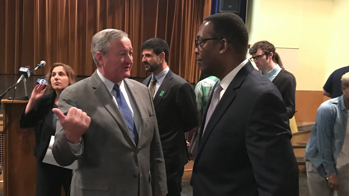  Philadelphia Mayor Jim Kenney and City Council President Darrel Clarke are concerned by what the see as state lawmakers wading into city politics. (Bobby Allyn/WHYY) 
