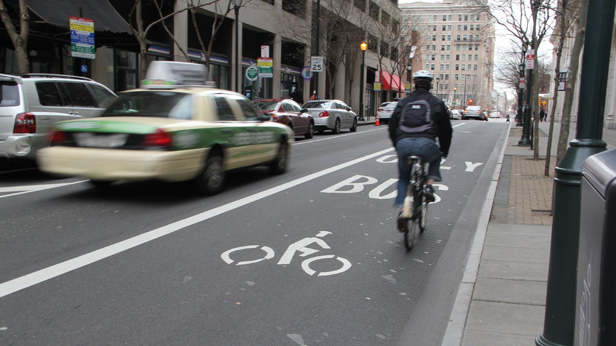  The bus and bike only lane on Chestnut Avenue is widely ignored. (Emma Lee/for NewsWorks) 